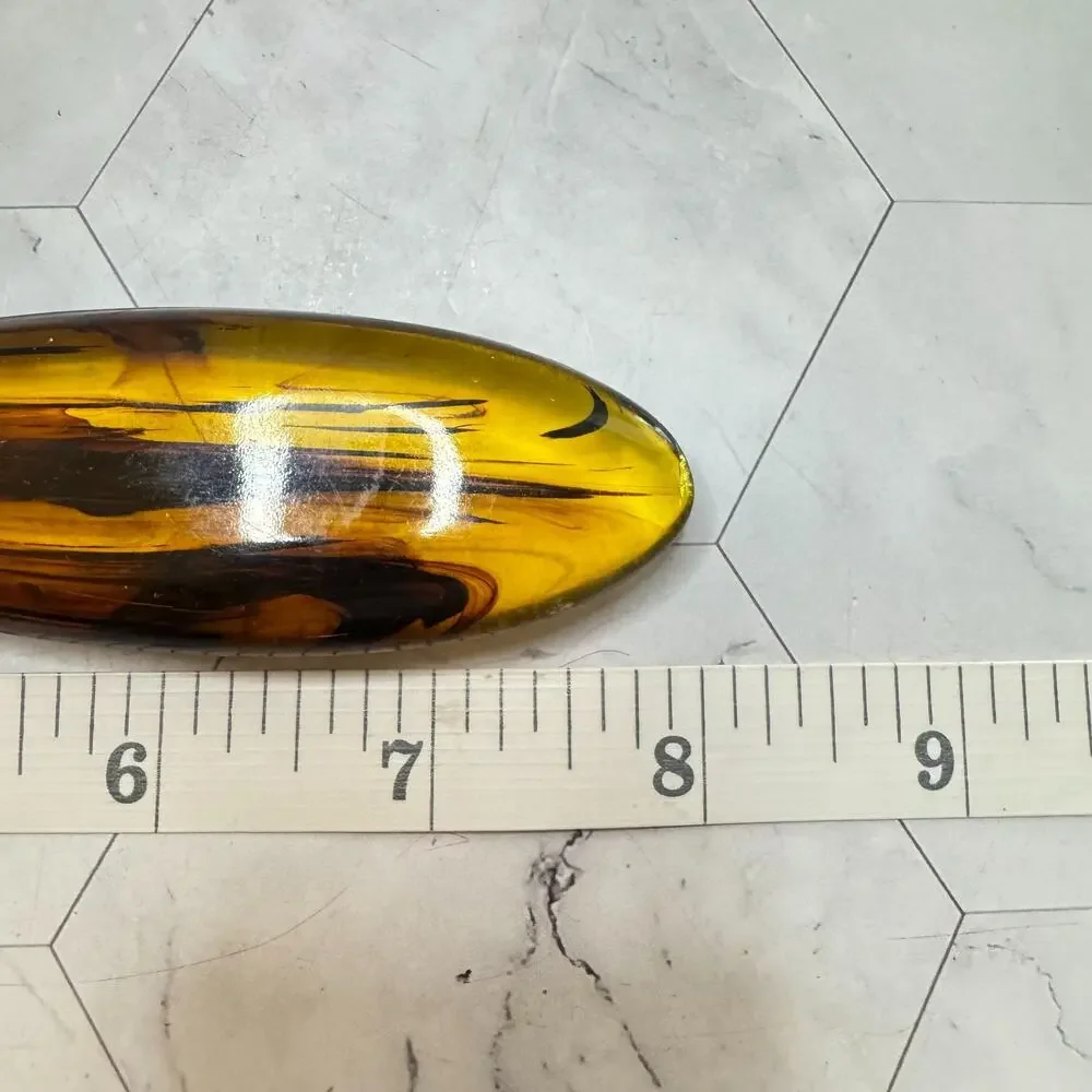 Vintage Amber Lucite Hair Brush Faux Tortoise Shell Nylon Bristles Floral Enamel